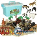 Figurki zwierząt zwierzęta zoo safari farma akcesoria skrzynka 59 el.