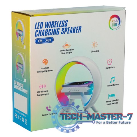 Lampka LED Gamingowa RGB głośnik ładowarka indukcyjna radio budzik zegar Lampka LED Gamingowa RGB głośnik ładowarka indukcyjna radio budzik zegar
