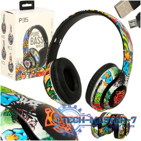 Słuchawki bezprzewodowe nauszne P35 Bluetooth LED Gaming Sport