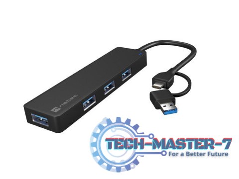 Hub USB-C 4 porty Mayfly czarny + adapter USB-A