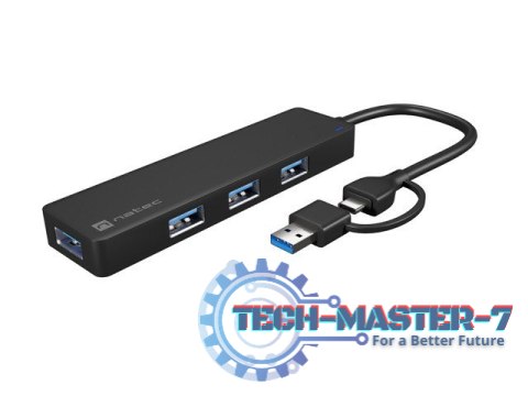 Hub USB-C 4 porty Mayfly czarny + adapter USB-A Hub USB-C 4 porty Mayfly czarny + adapter USB-A
