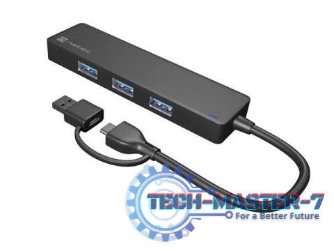 Hub USB-C 4 porty Mayfly czarny + adapter USB-A Hub USB-C 4 porty Mayfly czarny + adapter USB-A
