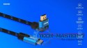 Kabel HDMI (M) v2.1, kątowy, 5m, 8K, miedź, niebiesko-czarny, złote końcówki, ethernet/3D, CL-175