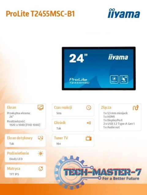 Monitor dotykowy 24 cale T2455MSC-B1 POJ.10PKT.IPS,HDMI,DP,USB3.0,CAM,MIC Monitor dotykowy 24 cale T2455MSC-B1 POJ.10PKT.IPS,HDMI,DP,USB3.0,CAM,MIC