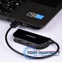 Hub HUE-X4B 4-portowy USB 2.0 kabel 20cm Czarny