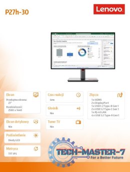 Monitor ThinkVision P27h-30 27 cali 63A1GAT1EU