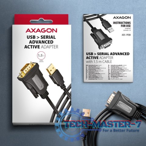 ADS-1PQN Adapter USB 2.0 > RS-232 Port szeregowy, 1,5m kabel, chip FTDI ADS-1PQN Adapter USB 2.0 > RS-232 Port szeregowy, 1,5m kabel, chip FTDI