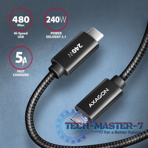 BUCM2-CM10AB Kabel USB-C - USB-C, 1.0m 5A charging, ALU, 240W PD, oplot, USB2.0, czarny BUCM2-CM10AB Kabel USB-C - USB-C, 1.0m 5A charging, ALU, 240W PD, oplot, USB2.0, czarny
