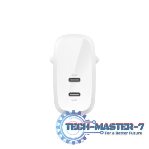 Ładowarka podwójna 30W USB-C, Power Delivery 60W biała Ładowarka podwójna 30W USB-C, Power Delivery 60W biała