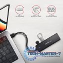 HUE-C1A 4-portowy hub USB 5Gbps Travel, USB-C power IN, kabel Type-A 19cm, USB-C dodatkowe zasilanie
