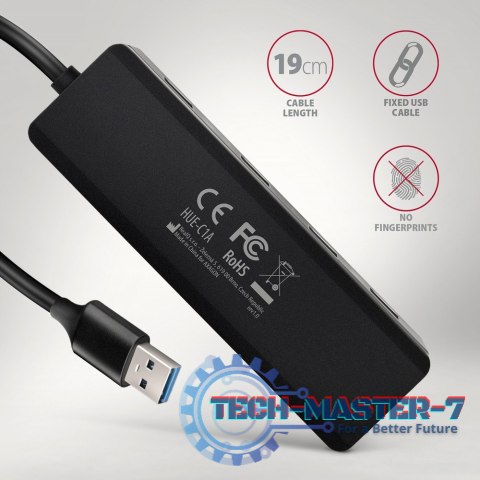 HUE-C1A 4-portowy hub USB 5Gbps Travel, USB-C power IN, kabel Type-A 19cm, USB-C dodatkowe zasilanie HUE-C1A 4-portowy hub USB 5Gbps Travel, USB-C power IN, kabel Type-A 19cm, USB-C dodatkowe zasilanie