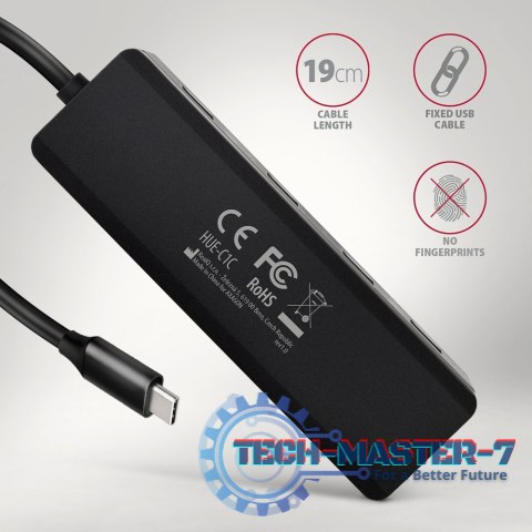 HUE-C1C 4-portowy hub USB 5Gbps Travel, USB-C power IN, kabel Type-C 19cm, USB-C dodatkowe zasilanie HUE-C1C 4-portowy hub USB 5Gbps Travel, USB-C power IN, kabel Type-C 19cm, USB-C dodatkowe zasilanie