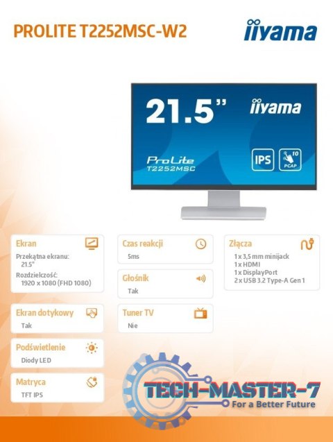 Monitor 22 cale T2252MSC-W2 10 PKT. POJ,IPS,HDMI,DP,2x1W,7H Monitor 22 cale T2252MSC-W2 10 PKT. POJ,IPS,HDMI,DP,2x1W,7H