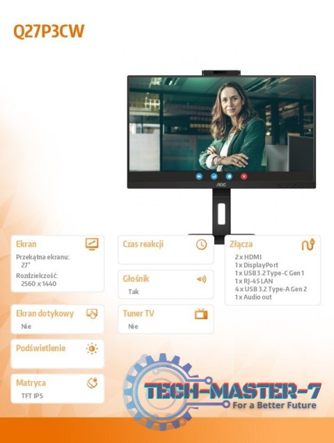 Monitor Q27P3CW 27'' IPS DP HDMIx2 USB-C Pivot Kamera Monitor Q27P3CW 27'' IPS DP HDMIx2 USB-C Pivot Kamera