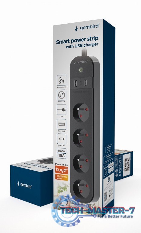 Inteligentna listwa Tuya 4xFR 2xUSB-A 1xUSB-C Czarna Inteligentna listwa Tuya 4xFR 2xUSB-A 1xUSB-C Czarna