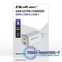 Ładowarka sieciowa 65W GaN ULTRA | 5-20V | 2.25-3.25A | 1 x USB typ C PD | 1 x USB QC 3.0 | Biała