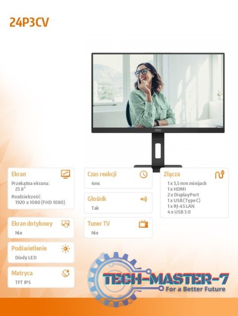 Monitor 24P3CV 23.8 cali IPS HDMI DP USB-C Pivot Monitor 24P3CV 23.8 cali IPS HDMI DP USB-C Pivot