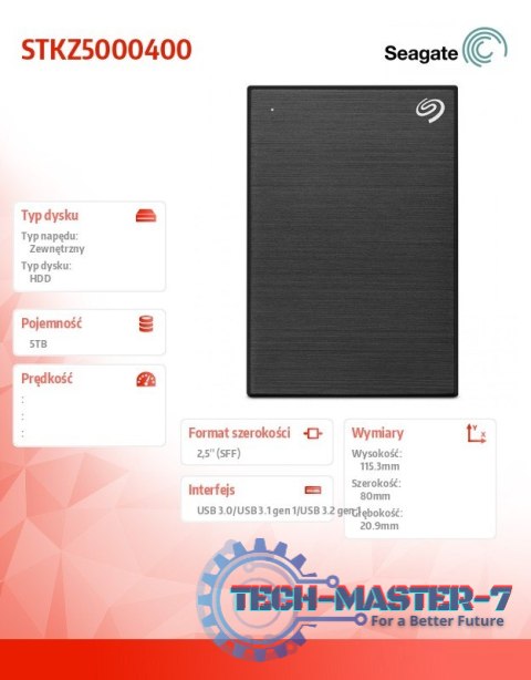 Dysk One Touch 5TB 2,5 STKZ5000400 czarny Dysk One Touch 5TB 2,5 STKZ5000400 czarny