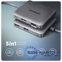 HMC-5HL Wieloportowy hub USB 5in1, 5Gbps, 2x USB-A, HDMI 4K/60Hz, GLAN, PD 100W, 15cm USB-C kabel