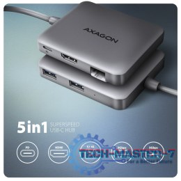 HMC-5HL Wieloportowy hub USB 5in1, 5Gbps, 2x USB-A, HDMI 4K/60Hz, GLAN, PD 100W, 15cm USB-C kabel
