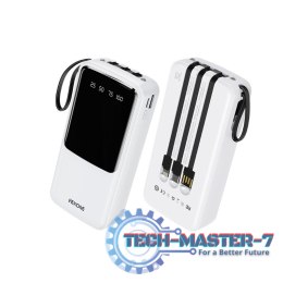 Powerbank 20000 mAh z wbudowanym kablem USB-C / Lightning / Micro USB + USB-A Biały