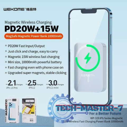 Powerbank indukcyjny 10000 mAh Fast Charging PD 20W MagSafe Biały Powerbank indukcyjny 10000 mAh Fast Charging PD 20W MagSafe Biały