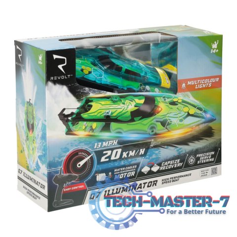 Motorówka zdalnie sterowana RC REVOLT Q7 Illuminator Szybka Łódź 20km/h Zasięg 150m 2.4GHz Silnik Chłodzony Wodą LED Auto-Reset Motorówka zdalnie sterowana RC REVOLT Q7 Illuminator Szybka Łódź 20km/h Zasięg 150m 2.4GHz Silnik Chłodzony Wodą LED Auto-Reset
