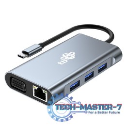 HUB Adapter USB C 8w1 HDMIx2 USB VGA RJ45 PD