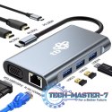 HUB Adapter USB C 8w1 HDMIx2 USB VGA RJ45 PD