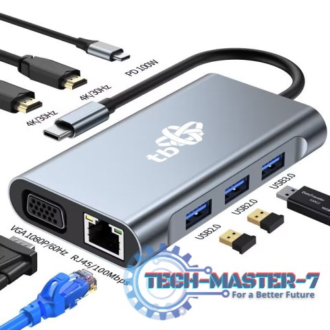 HUB Adapter USB C 8w1 HDMIx2 USB VGA RJ45 PD HUB Adapter USB C 8w1 HDMIx2 USB VGA RJ45 PD