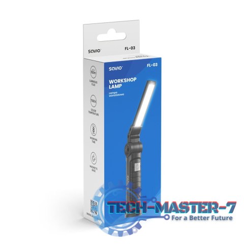 Lampa warsztatowa akumulatorowa COB LED 3W + SMD 1W, USB-C, 150 lm, obrotowa głowica, magnes, FL-03 Lampa warsztatowa akumulatorowa COB LED 3W + SMD 1W, USB-C, 150 lm, obrotowa głowica, magnes, FL-03