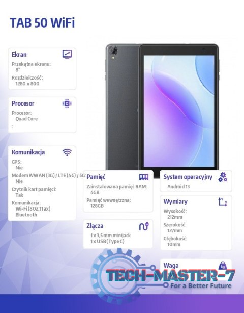 Tablet TAB 50 WiFi 4/128GB 5580 mAh 8 cali szary Tablet TAB 50 WiFi 4/128GB 5580 mAh 8 cali szary