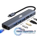 Adapter HUB USB C 6w1 - HDMI, USBx3, PD, RJ-45