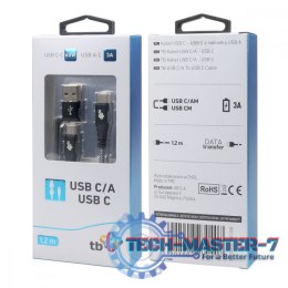 Kabel 2w1: USB C - USB C z nakładką USB A, 1.2 m