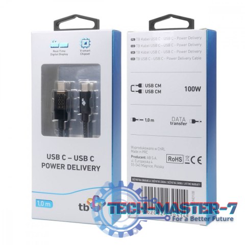Kabel USB C - USB C 1m ze wskaźnikiem mocy ładowania LED (100 W)