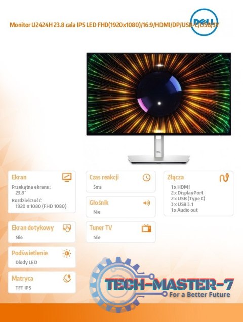 Monitor U2424H 23.8 cala IPS LED FHD(1920x1080)/16:9/HDMI/DP/USB-C/USB/3Y Monitor U2424H 23.8 cala IPS LED FHD(1920x1080)/16:9/HDMI/DP/USB-C/USB/3Y