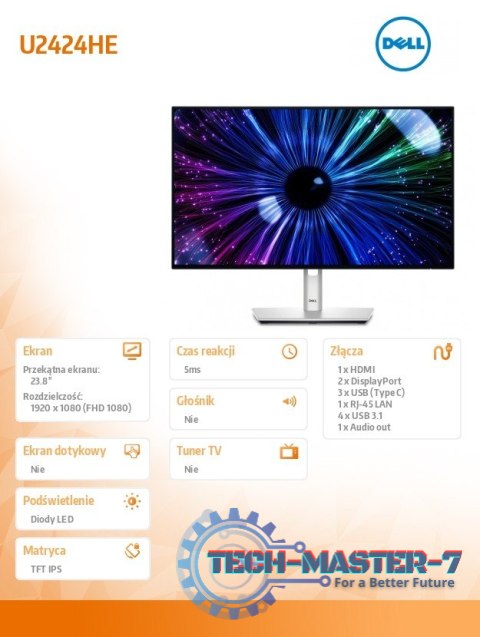 Monitor U2424HE 23.8 cala IPS LED FHD(1920x1080)/16:9/HDMI/DP/USB-C/USB/RJ-45/3Y Monitor U2424HE 23.8 cala IPS LED FHD(1920x1080)/16:9/HDMI/DP/USB-C/USB/RJ-45/3Y