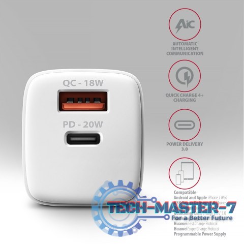ACU-PQ20W Ładowarka sieciowa 20W QC3.0/AFC/FCP + PD type-C Biała ACU-PQ20W Ładowarka sieciowa 20W QC3.0/AFC/FCP + PD type-C Biała