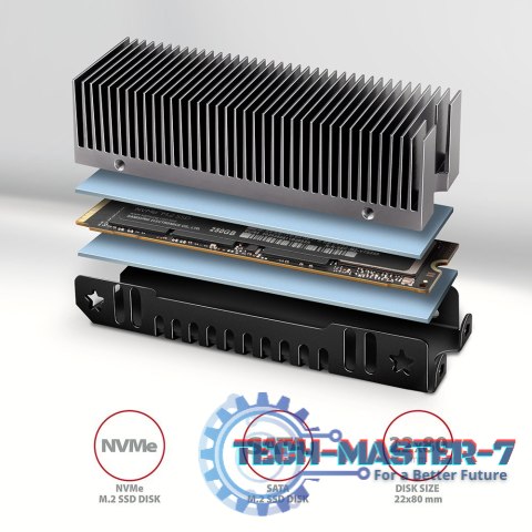 CLR-M2XT Chłodnica aluminiowa pasywna do dysku M.2 SSD, ALU korpus, silikonowe podkładki termiczne, wysokość 24mm CLR-M2XT Chłodnica aluminiowa pasywna do dysku M.2 SSD, ALU korpus, silikonowe podkładki termiczne, wysokość 24mm