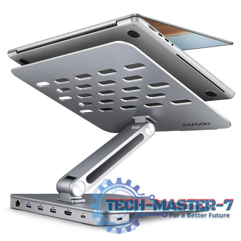 HMC-STND Stojak z wieloportowy hub Aluminiowy 7in1, 5Gbps, do 10"-16" cali laptopów, nastawny, 3x USB-A, HDMI 4K/60Hz, GLAN, PD 