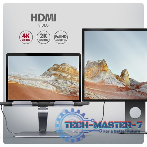 HMC-STND Stojak z wieloportowy hub Aluminiowy 7in1, 5Gbps, do 10"-16" cali laptopów, nastawny, 3x USB-A, HDMI 4K/60Hz, GLAN, PD HMC-STND Stojak z wieloportowy hub Aluminiowy 7in1, 5Gbps, do 10"-16" cali laptopów, nastawny, 3x USB-A, HDMI 4K/60Hz, GLAN, PD