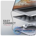 HMC-STND Stojak z wieloportowy hub Aluminiowy 7in1, 5Gbps, do 10"-16" cali laptopów, nastawny, 3x USB-A, HDMI 4K/60Hz, GLAN, PD 