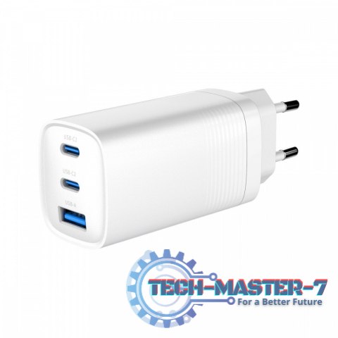 Ładowarka PowerDelivery 1xA 2xC GaN 65W Biała