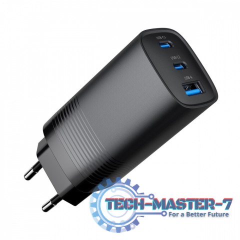 Ładowarka PowerDelivery 1xA 2xC GaN 65W Czarna Ładowarka PowerDelivery 1xA 2xC GaN 65W Czarna