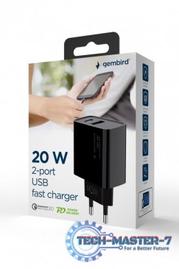Ładowarka PowerDelivery USB-A USB-C 20W Czarna