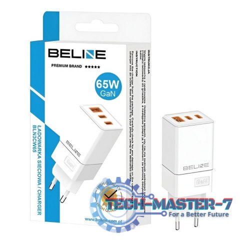 Ładowarka siciowa 65W GaN 2xUSB-C+USB-A bez kabla Biała Ładowarka siciowa 65W GaN 2xUSB-C+USB-A bez kabla Biała