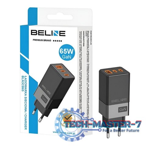 Ładowarka sieciowa 65W GaN 2xUSB-C+USB-A bez kabla Czarna Ładowarka sieciowa 65W GaN 2xUSB-C+USB-A bez kabla Czarna