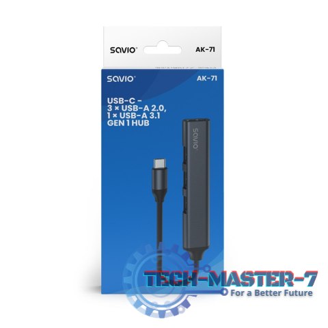 Hub 4 porty USB-C - 3 x USB-A 2.0, 1 x USB-A 3.1 3.1 GEN 1, 5 Gbps, AK-71 Hub 4 porty USB-C - 3 x USB-A 2.0, 1 x USB-A 3.1 3.1 GEN 1, 5 Gbps, AK-71