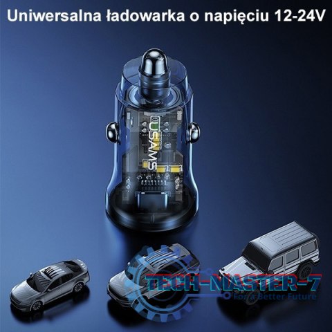 Ładowarka samochodowa 30W 1xUSB+1xUSB-C fast charge Niebieska Ładowarka samochodowa 30W 1xUSB+1xUSB-C fast charge Niebieska