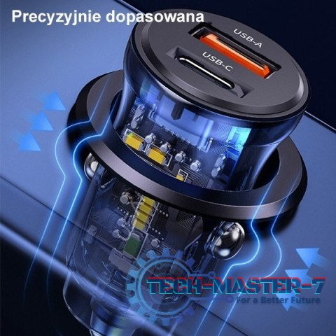 Ładowarka samochodowa 30W 1xUSB+1xUSB-C fast charge Niebieska Ładowarka samochodowa 30W 1xUSB+1xUSB-C fast charge Niebieska